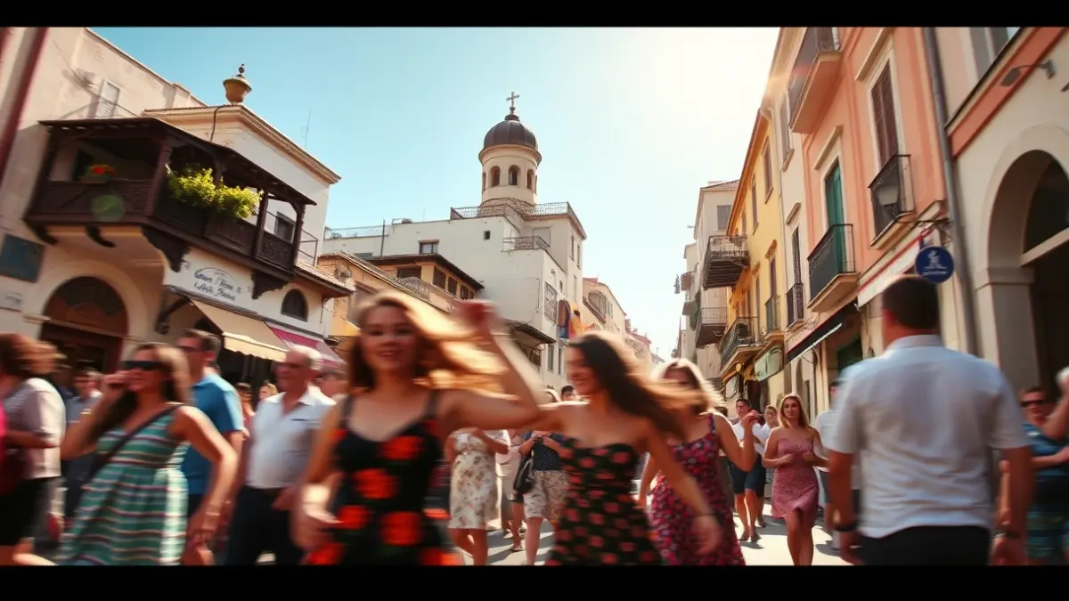 Image of a dance flashmob in a street in Las Palmas de Gran Canaria.