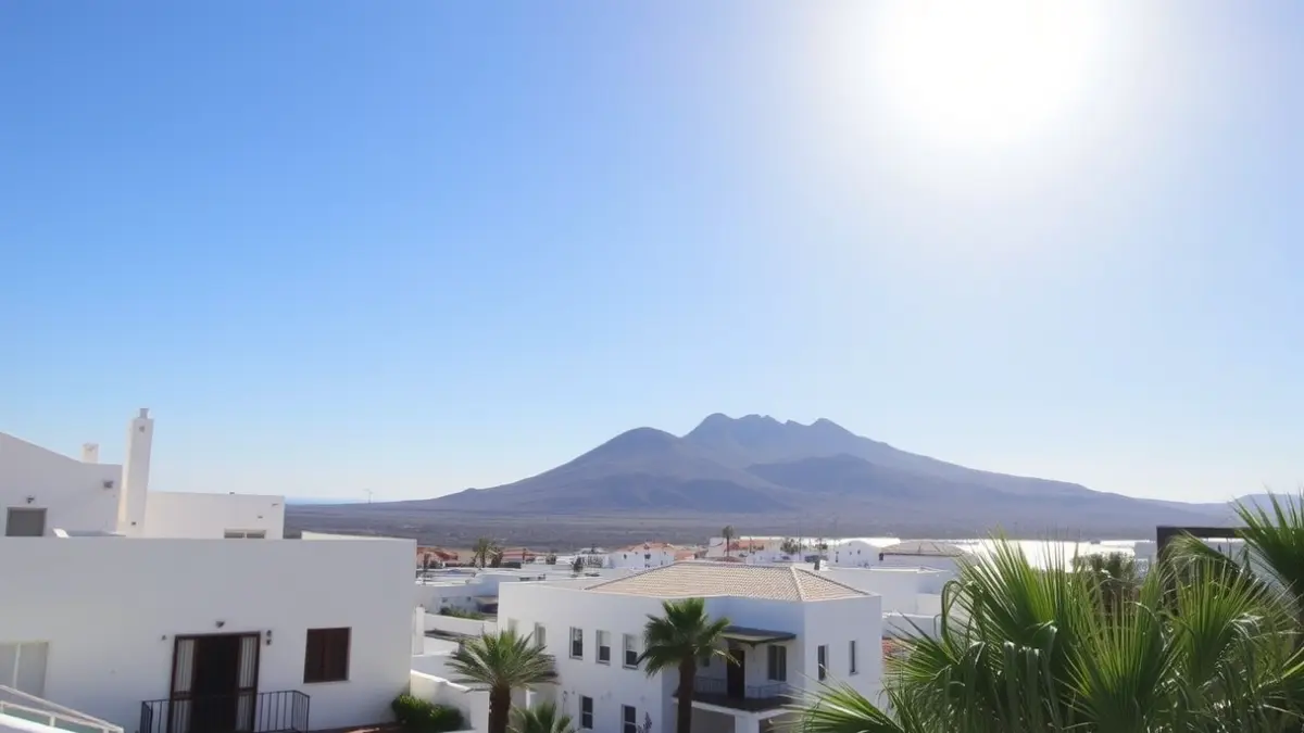Imagen de un día soleado y despejado en una localidad costera de Fuerteventura.