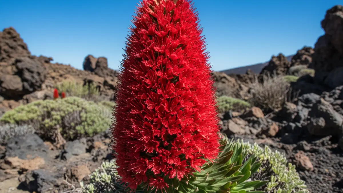 Imagen de un tajinaste rojo en el Parque Nacional del Teide, Tenerife.