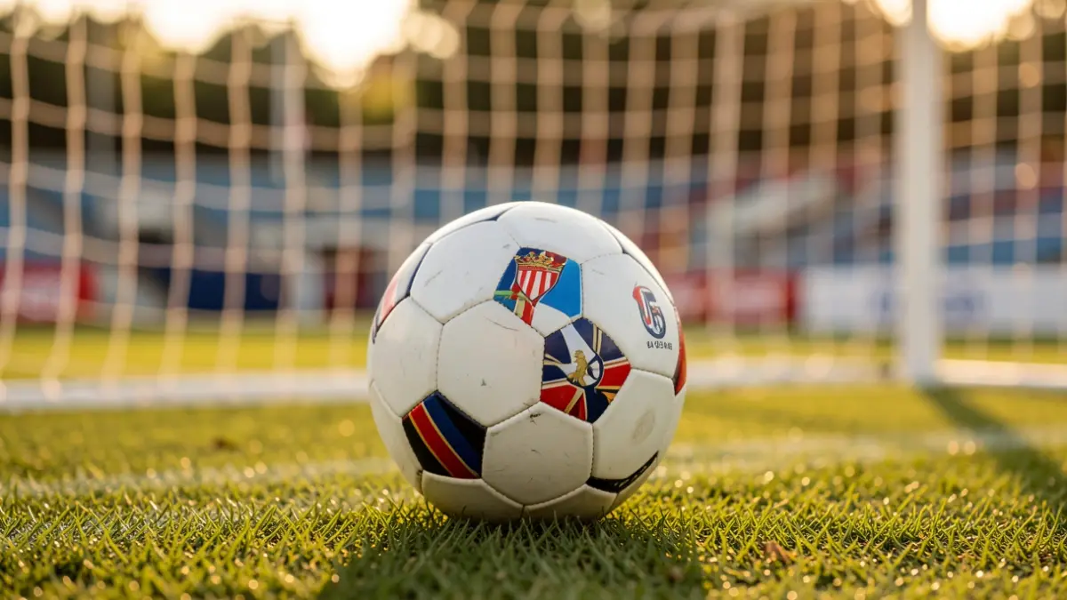 Imagen genérica de un balón de fútbol sobre césped con la red de portería desenfocada.