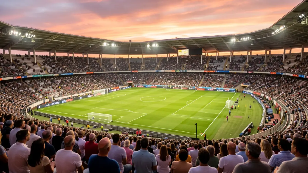 Imagen genérica de un estadio de fútbol en Canarias al atardecer.