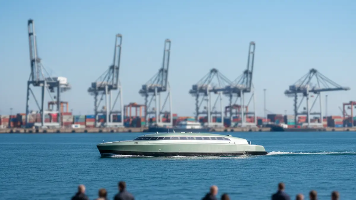 Imagen de un buque no tripulado de color verde atracado en el Puerto de Las Palmas.