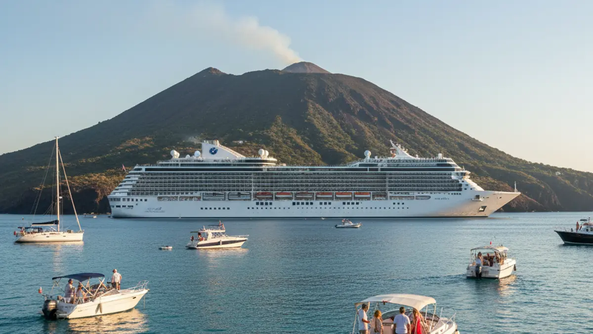 Cruise ship anchored in a bay in the Canary Islands.