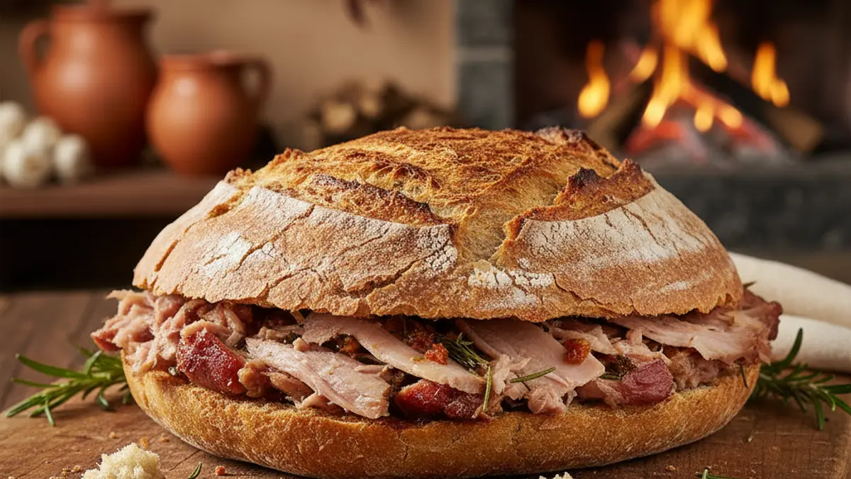 Bocadillo de pata asada artesanal con pan de masa madre