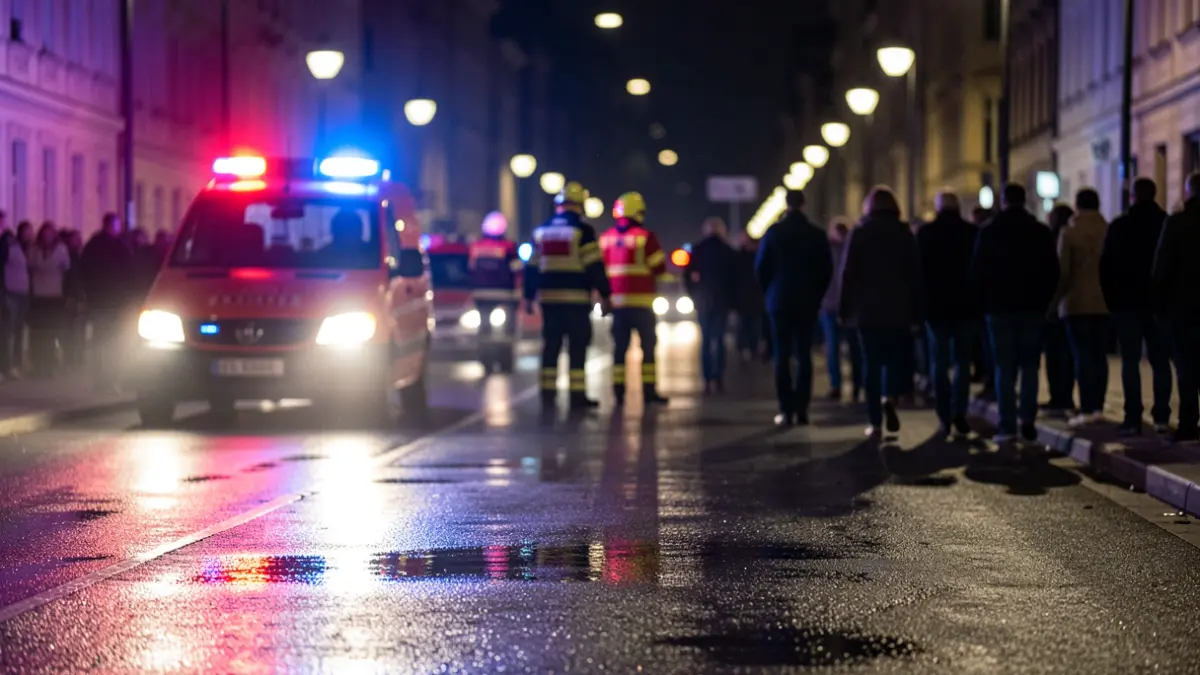 Generic image of emergency lights during a medical intervention at night.