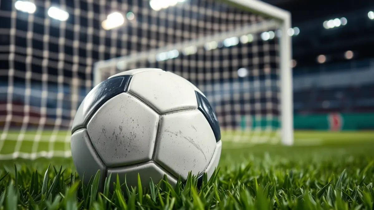 Generic image of a soccer ball on a stadium pitch.