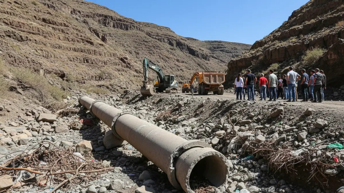 Image of a damaged sewage pipe in a Canary Islands ravine.