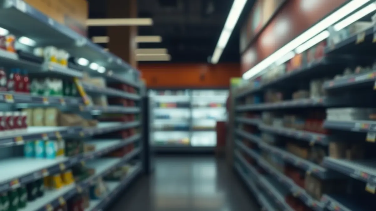 Imagen genérica de un supermercado vacío por la noche, con luces tenues y una atmósfera de inquietud.