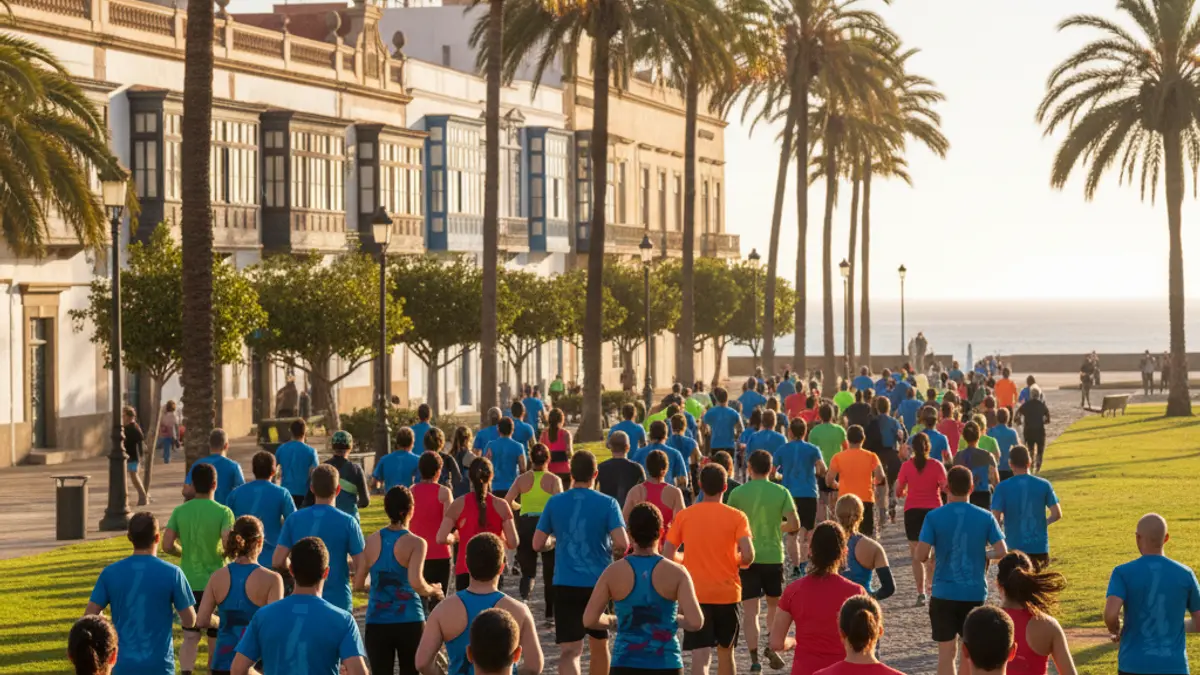 Imagen genérica de corredores en una carrera de empresas en un parque urbano.