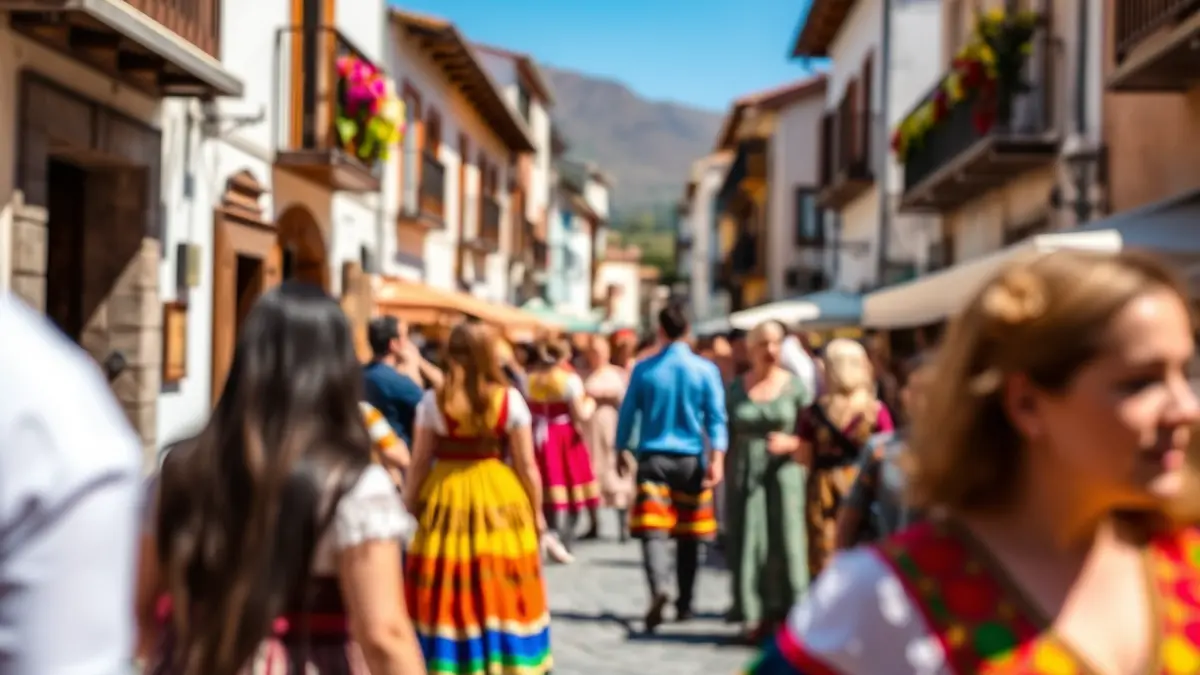 Image of a cultural celebration in a Canarian village with folklore and gastronomy.