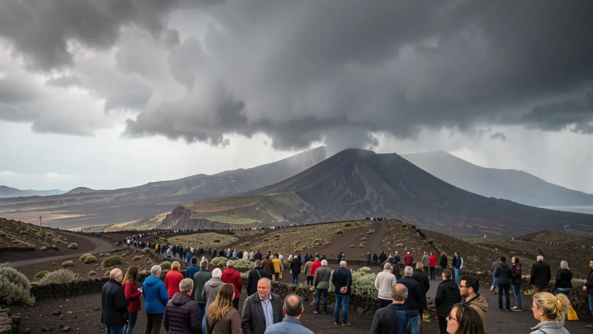 Imagen genérica de nubes de tormenta sobre un paisaje volcánico canario.