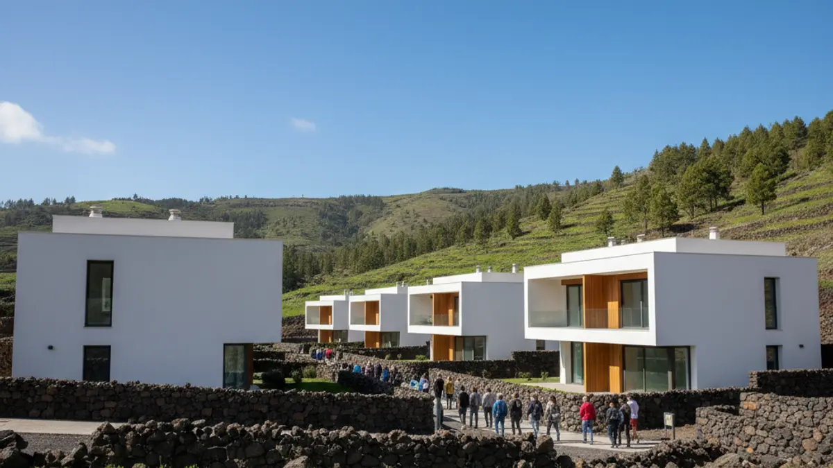 Image of newly built homes in a rural Canarian setting.