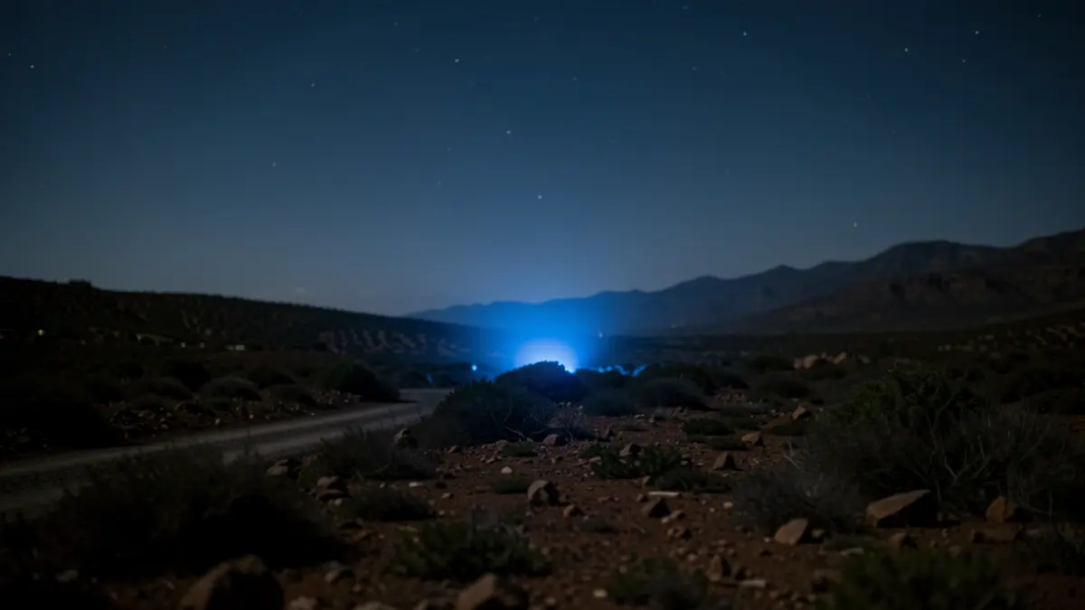 Generic image of a mysterious blue light over a dark rural landscape in Gran Canaria at night.
