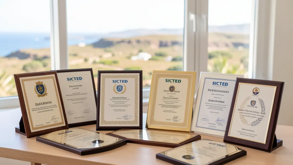 SICTED diplomas and plaques awarded to tourism businesses in Fuerteventura.