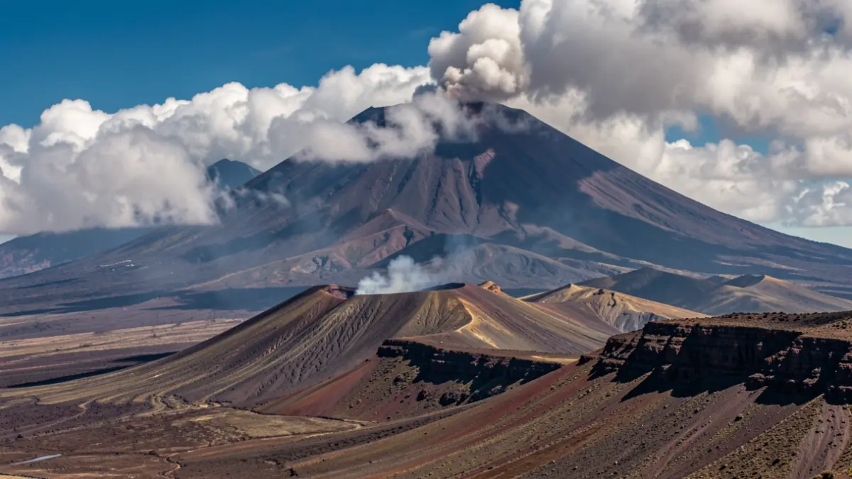 Paisaje volcánico de Tenerife con el Teide y nubes dramáticas.