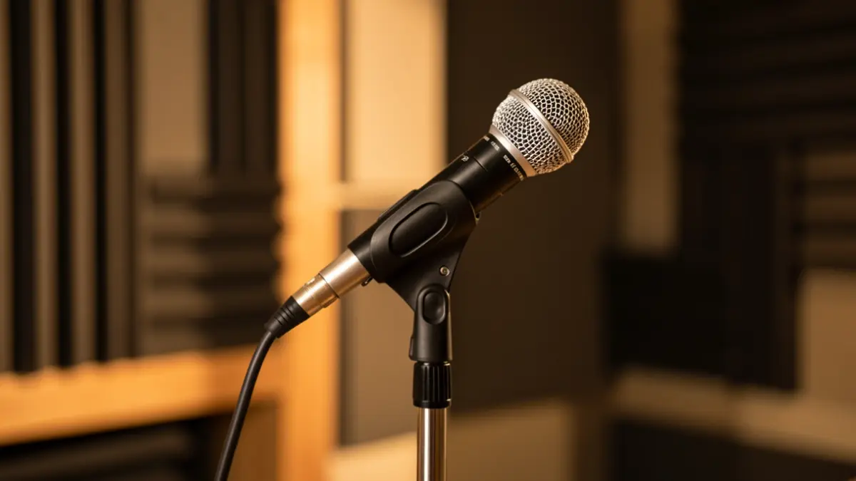 Radio microphone in a studio.