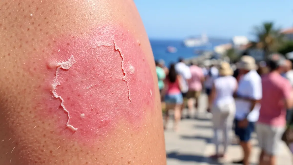 Close-up of sunburnt skin in the Canary Islands.