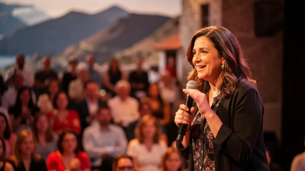 Image of a comedian performing in the Canary Islands.