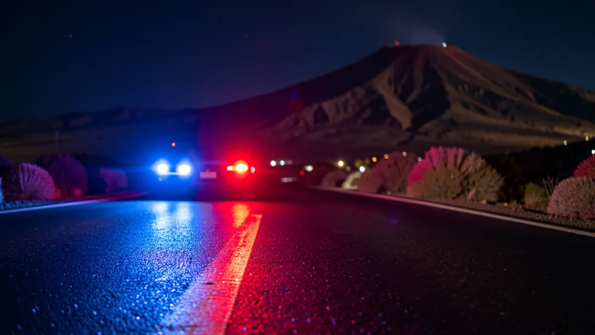 Generic image of police emergency lights reflecting on wet asphalt at night.