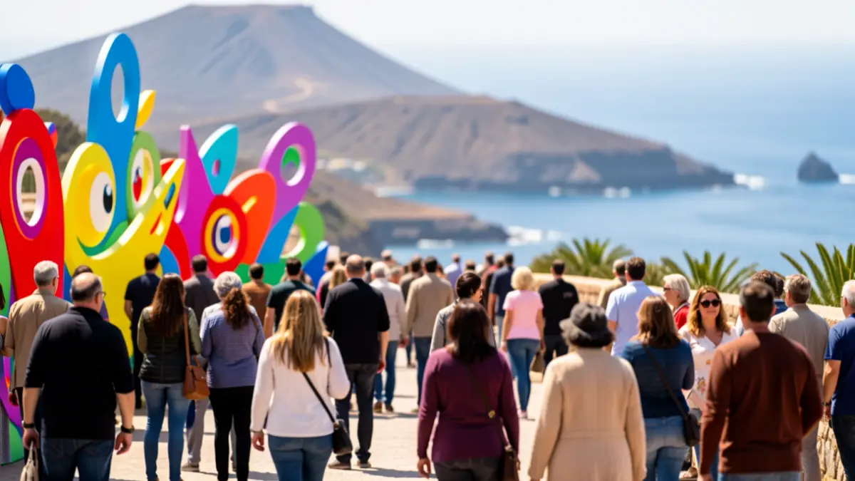 Imagen genérica de un festival de animación en Gran Canaria con elementos abstractos y paisaje volcánico.