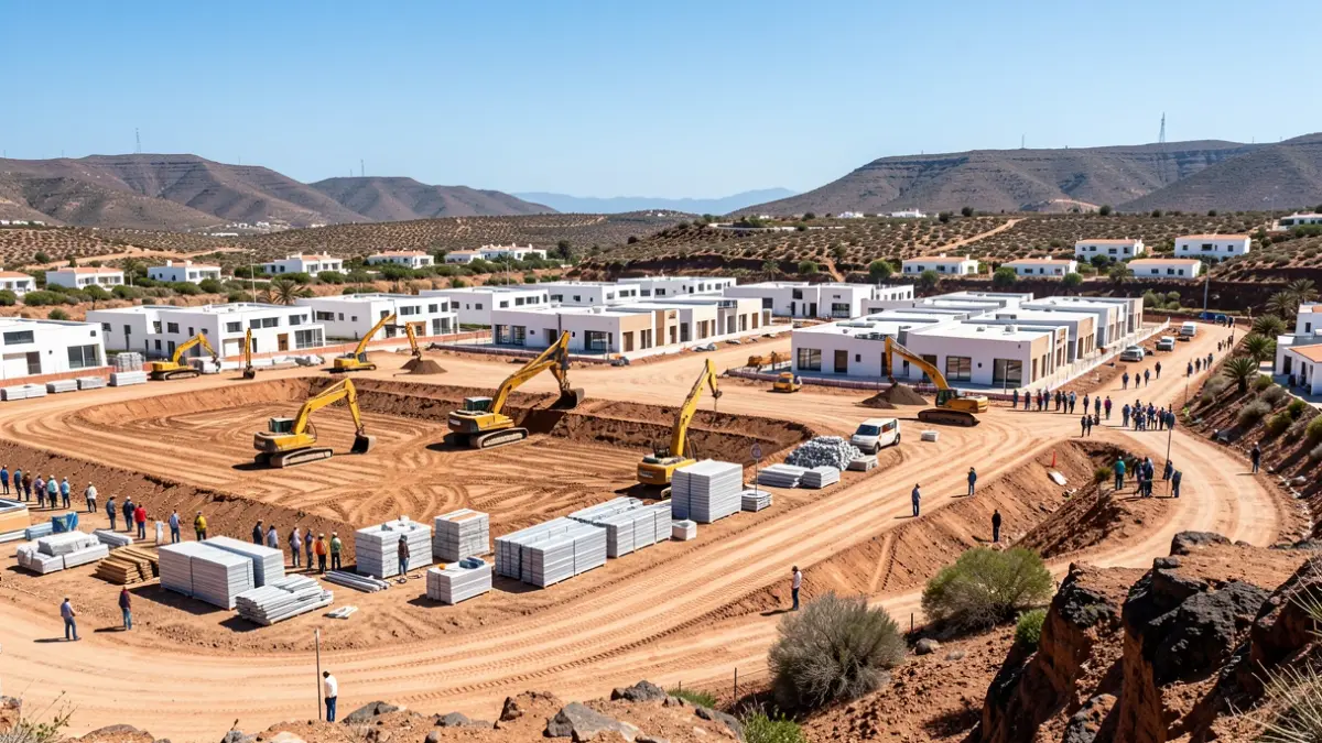 Imagen genérica de obras de construcción de viviendas públicas en Canarias.