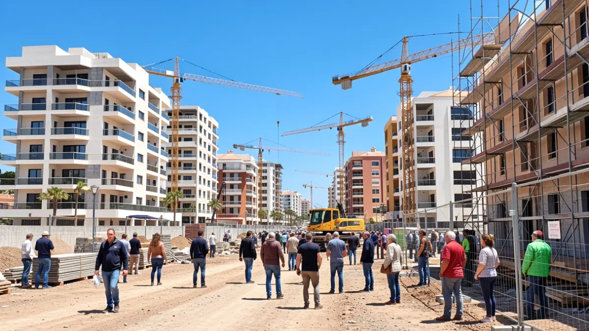 Imagen de la urbanización Arauz en Telde, con edificios en construcción y maquinaria.