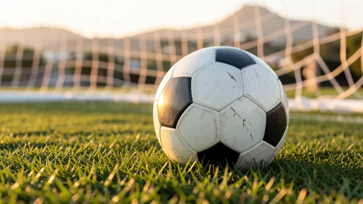 Imagen genérica de un balón de fútbol sobre césped con la red de una portería desenfocada al fondo.