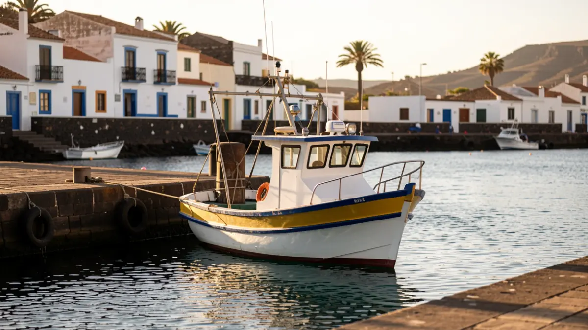 Generic image of the Arguineguín pier, Gran Canaria, with local architecture and afternoon light.