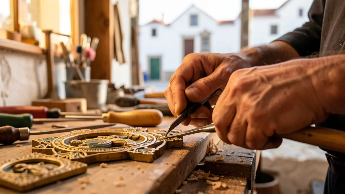 Artisan hands working on elements for the papal visit in the Canary Islands.