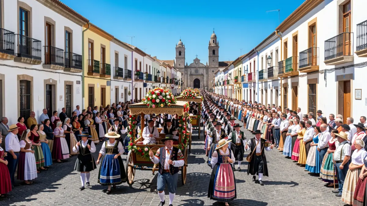 Generic image of a Canarian romería with carts and participants in Arucas.