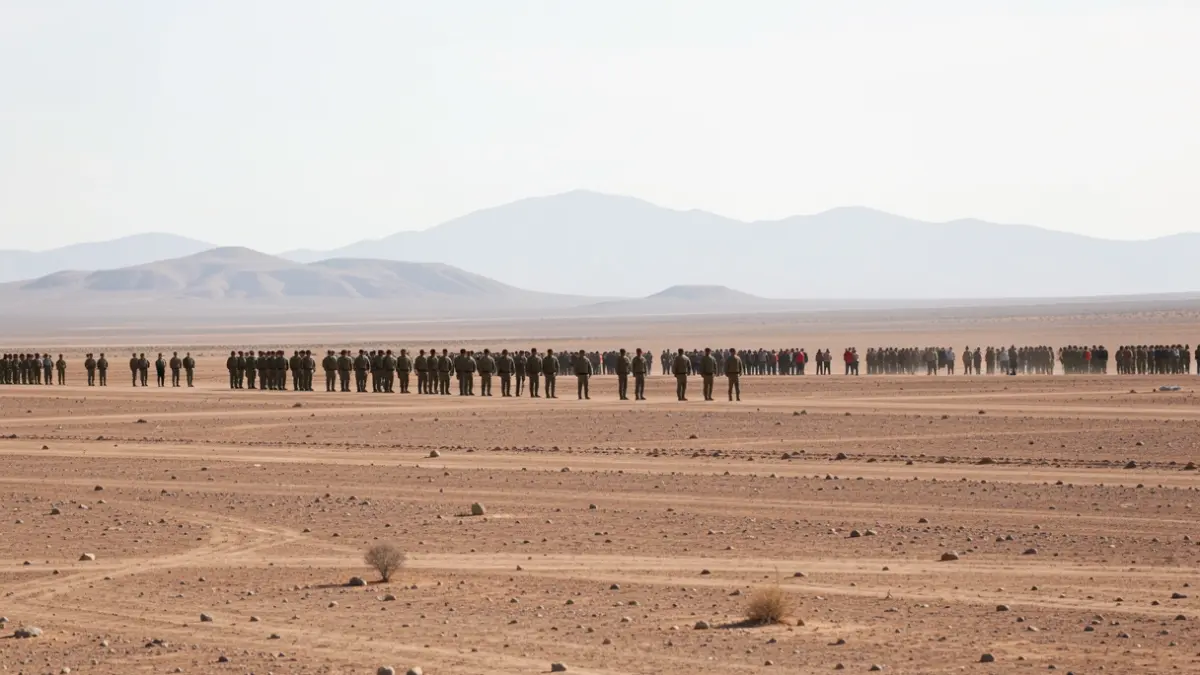 Generic image of a military training ground in Fuerteventura, with arid terrain and mountains in the background.