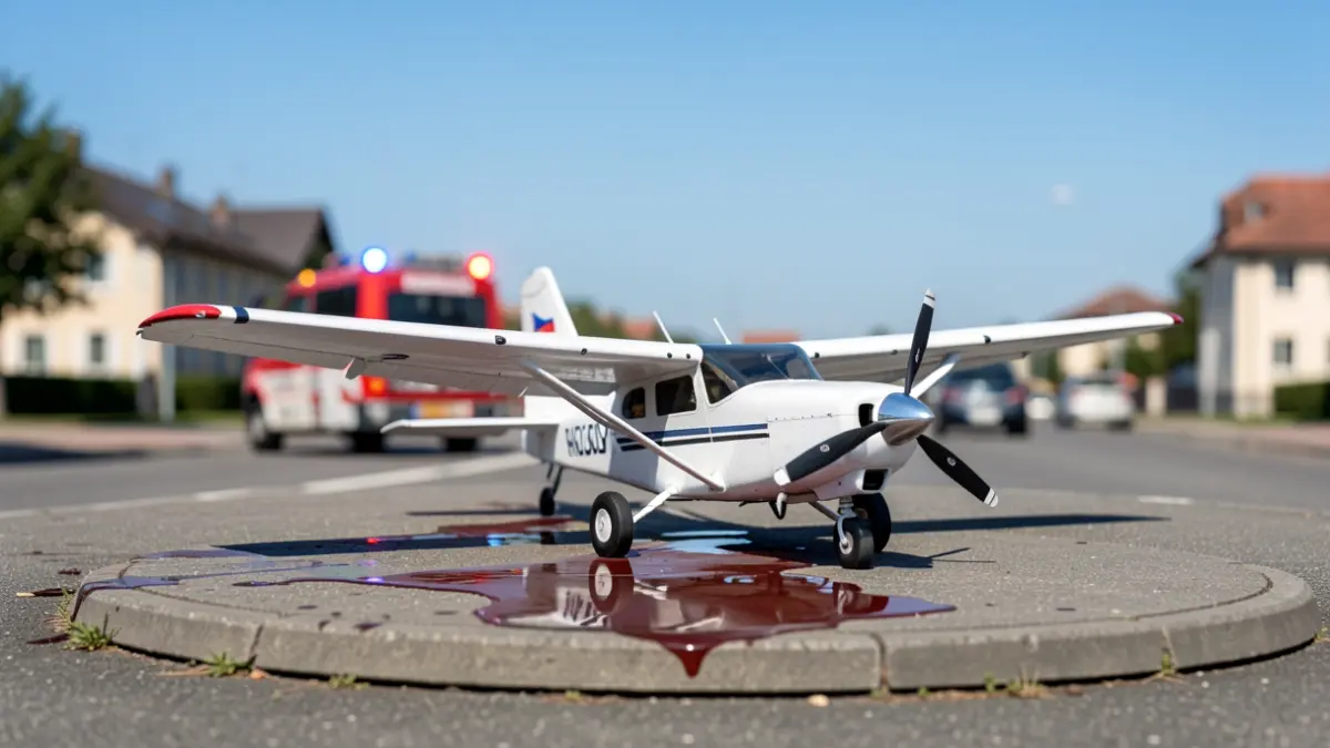 Avioneta accidentada en una rotonda en Tenerife con derrame de combustible.