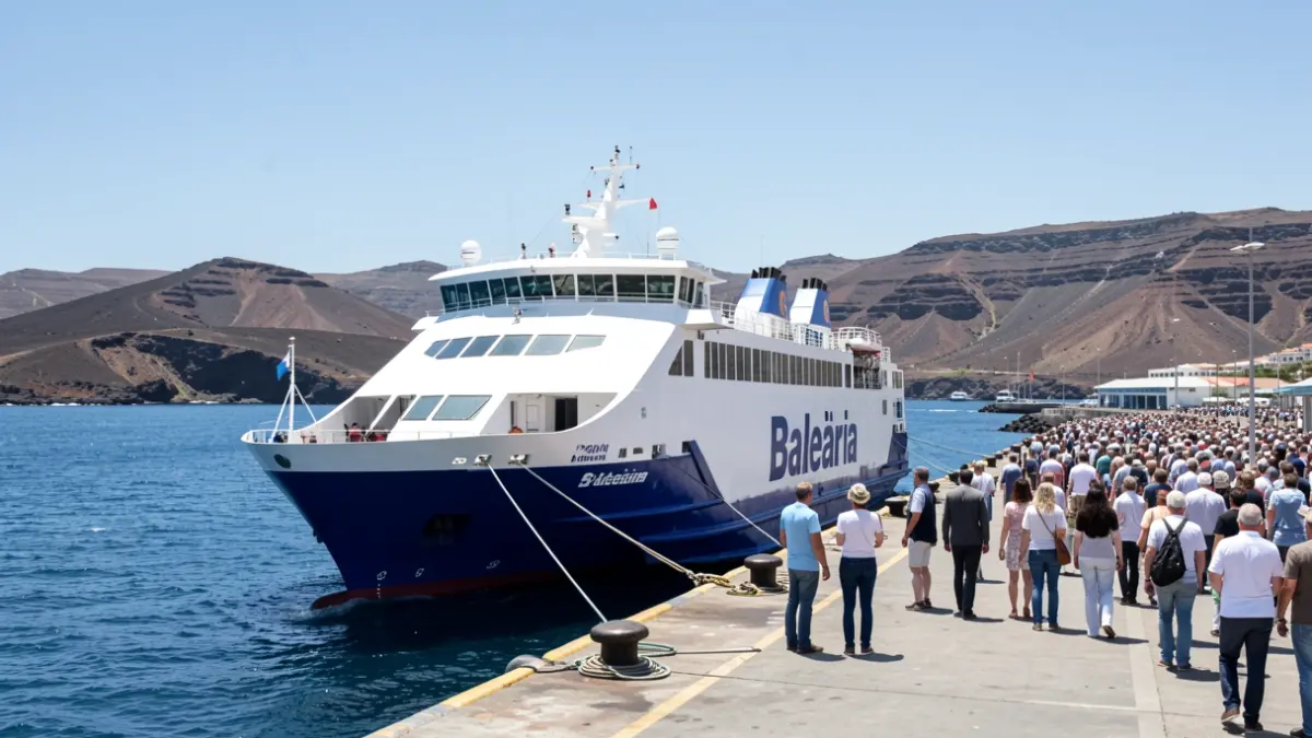 Image of a Baleària ferry docked at the port of San Sebastián de La Gomera.