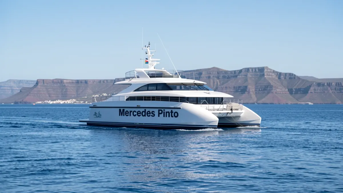 Catamarán Mercedes Pinto navegando en aguas canarias.