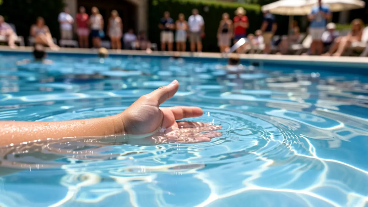 Imagen genérica de una mano infantil flotando en el agua de una piscina.