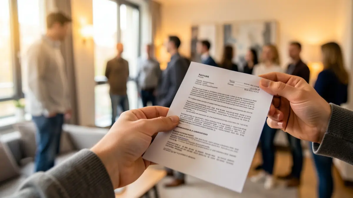 Generic image of a rental contract being held by a young person's hand.