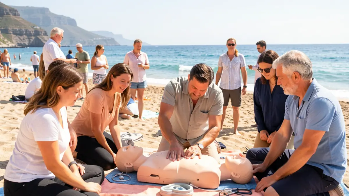 Generic image of an CPR training session on a Canary Islands beach.