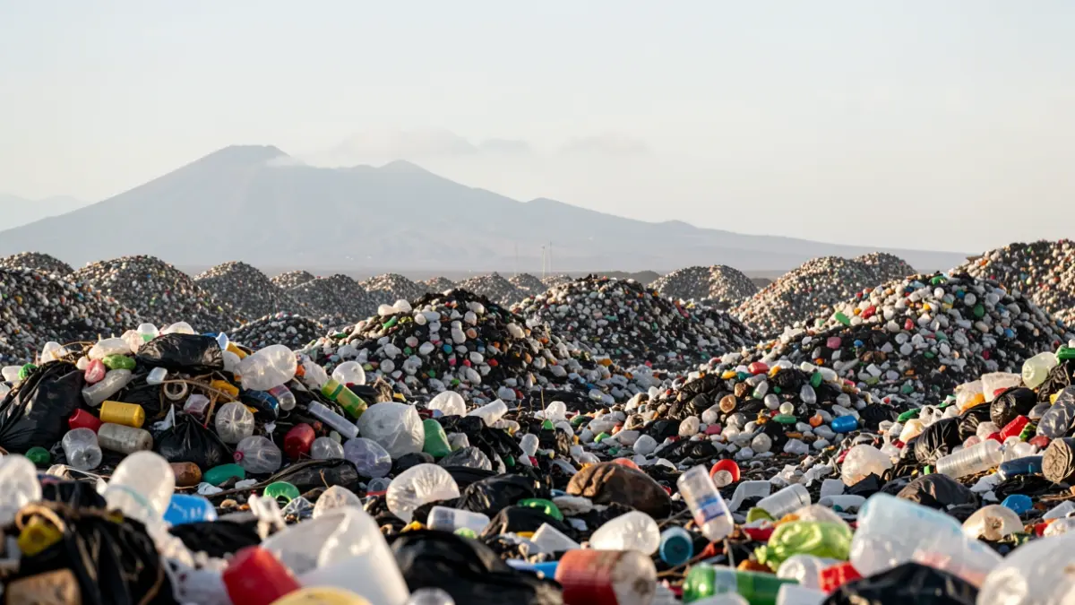 Generic image of a landfill in the Canary Islands with volcanic landscape in the background.