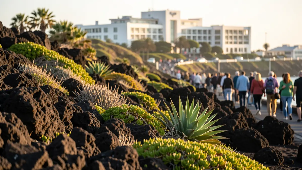 Generic image of a Canary Islands landscape with blurred government buildings in the background.