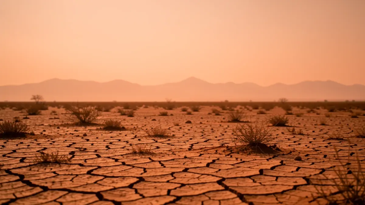 Generic image of a dry, cracked landscape under a hot, hazy sky, indicating fire risk.