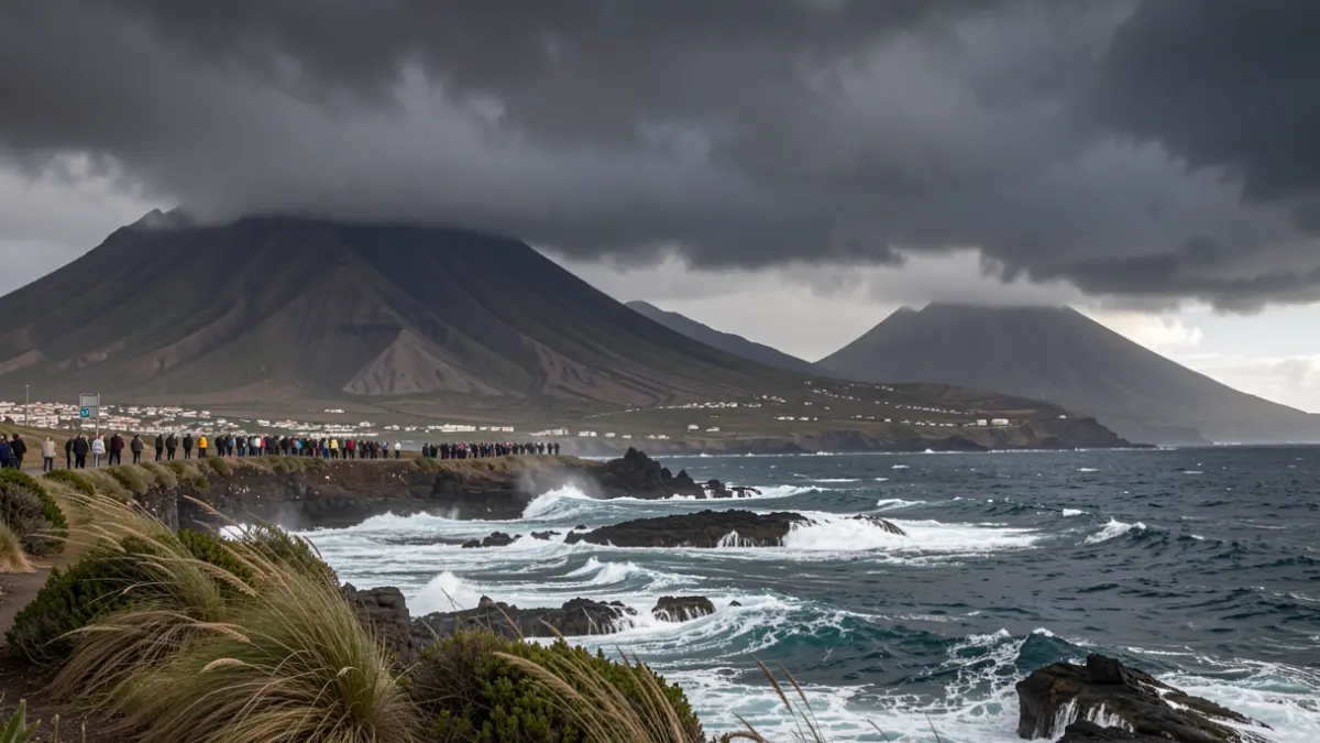 Generic image of a Canarias landscape with storm clouds and rough sea.
