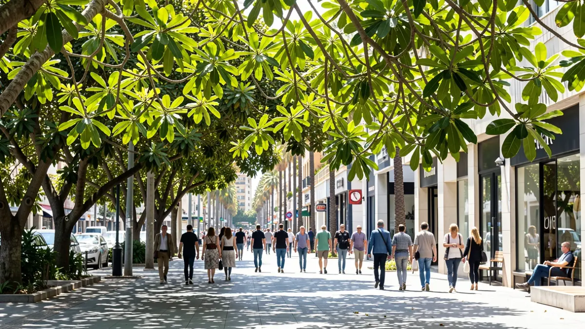 Generic image of native Canary Island vegetation providing shade in an urban setting.