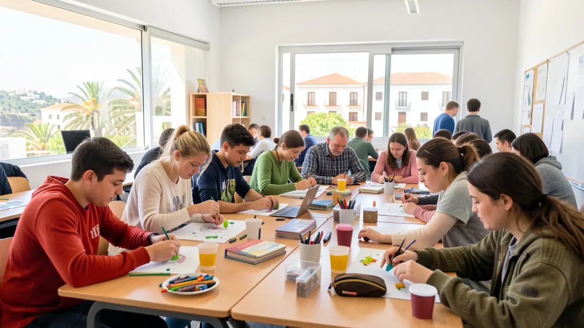 Generic image of a modern classroom in the Canary Islands with students participating in activities.