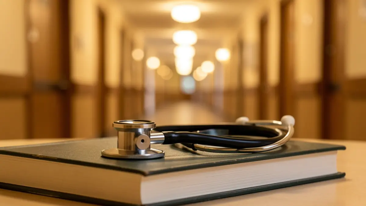 Imagen genérica de un estetoscopio sobre un libro de medicina.