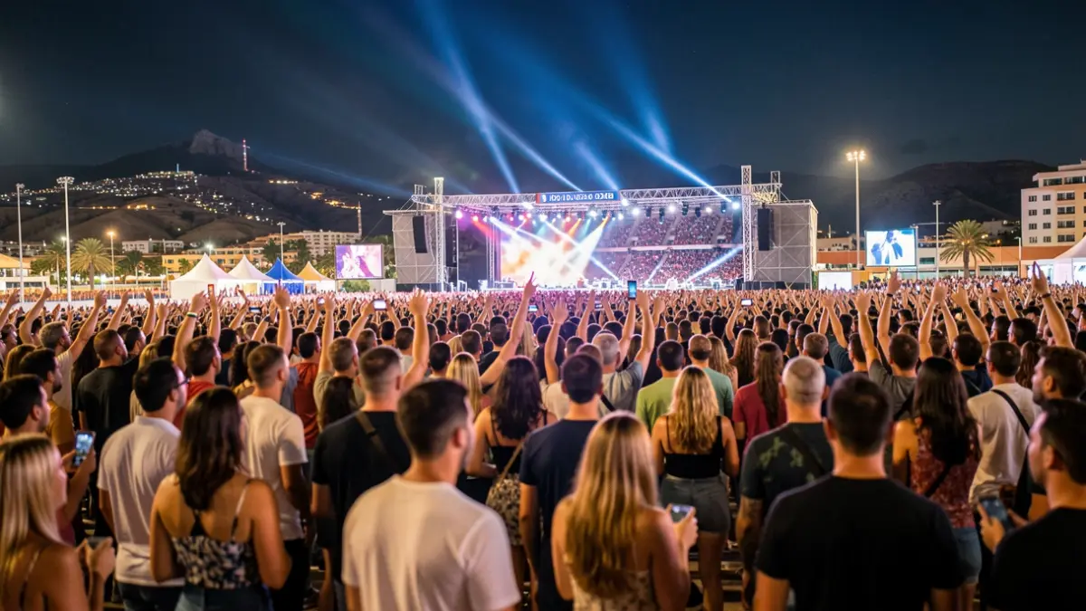 Generic image of a music festival at the Estadio de Gran Canaria with crowd and lights.