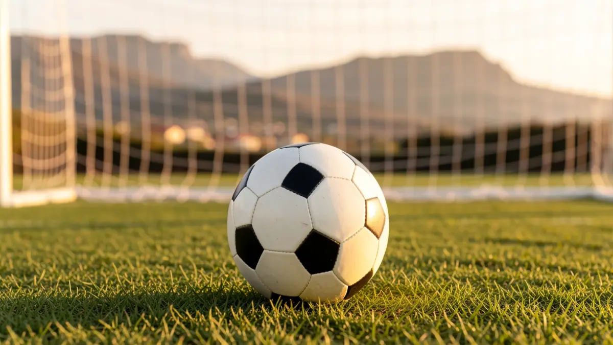 Imagen genérica de un balón de fútbol sobre césped con la red de portería desenfocada.