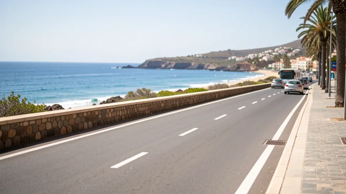 Exclusive bus lane towards Las Teresitas beach on a hot day.
