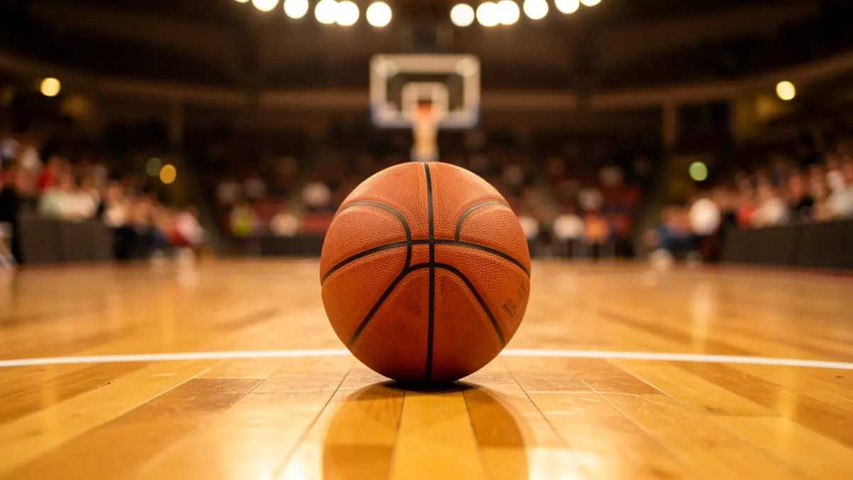 Generic image of a basketball court with a ball.