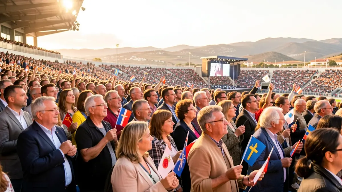 Imagen genérica de fieles reunidos en un estadio en Canarias para un evento religioso.