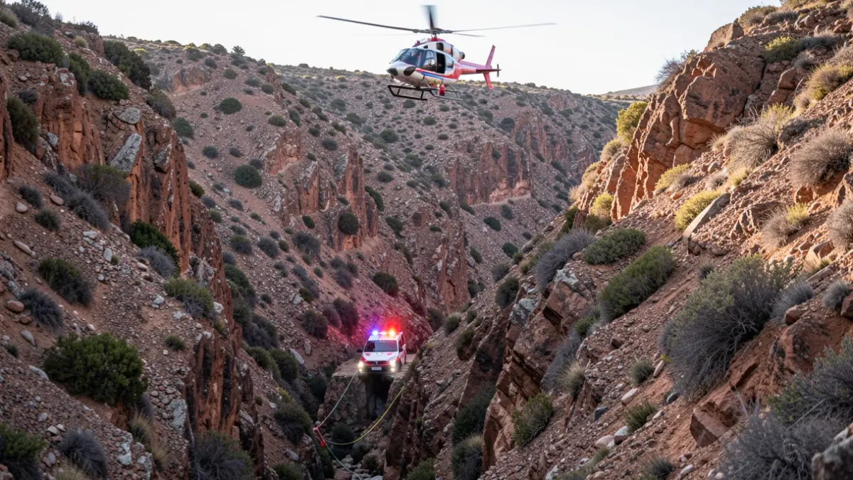 Generic image of a rescue in a ravine in Gran Canaria with an emergency helicopter.